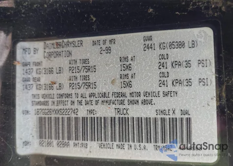 1991 Dodge Dakota z USA, uszkodzony, nr VIN DANIELRBOYLES